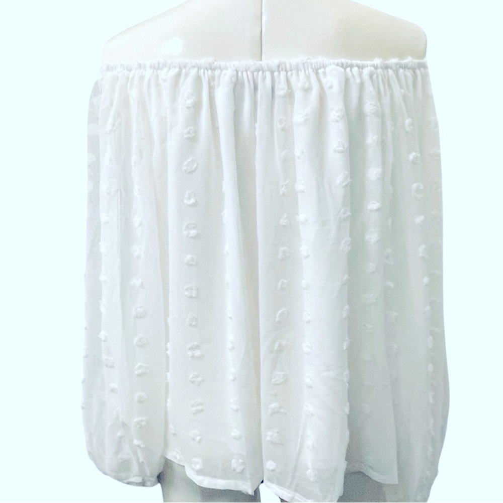 White dotted off shoulder flowy long sleeve chiffon blouse, size S, new - Picture 4 of 8